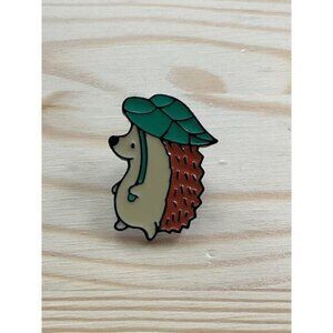 Hedgehog Enamel Pin With Leaf Design